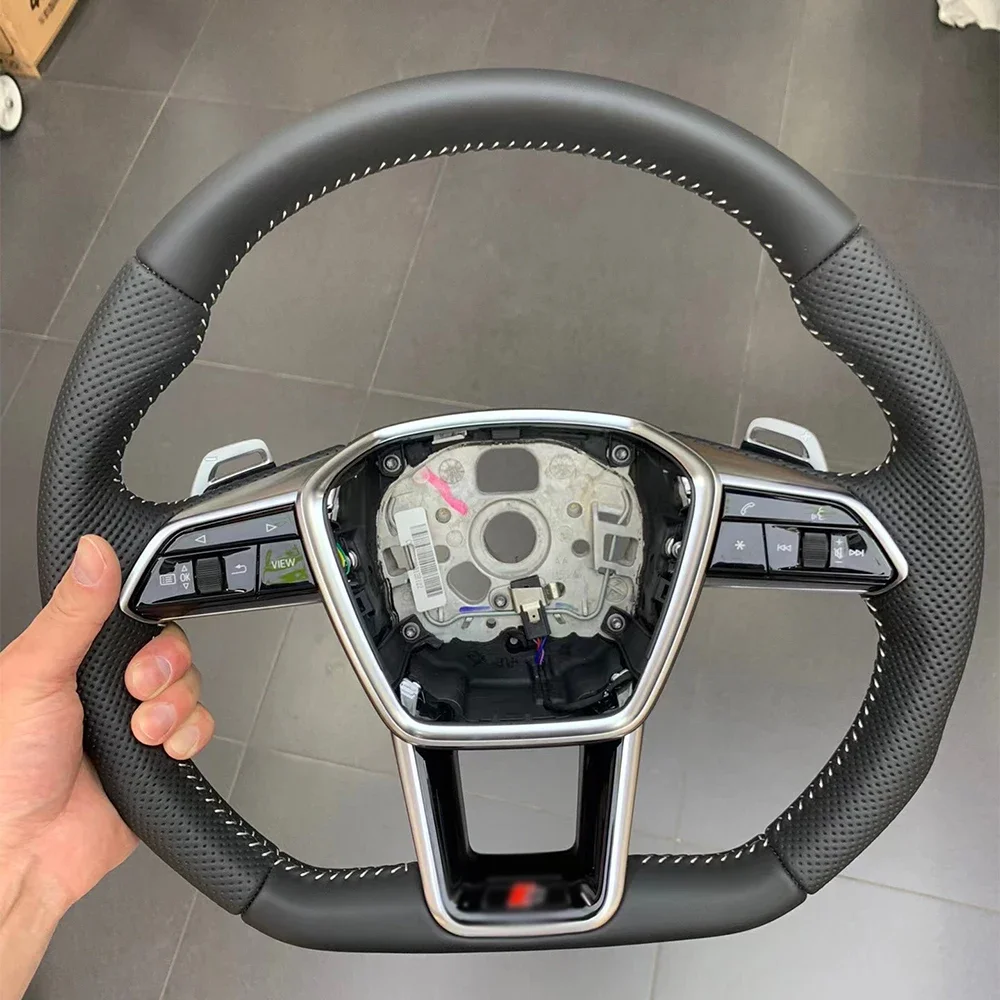 Volante In Pelle Pieno Perforato Fondo Piatto Volante Per Audi A6 A7 C8 2019-2022 Aggiornamento S6 S7 Rs6 Rs7