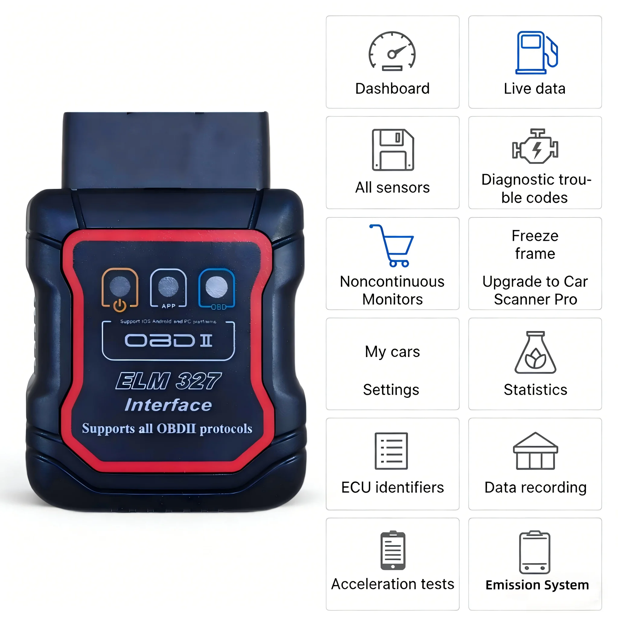 Wireless ELM327 OBD2 Scanner Bluetooth Auto Diagnostic Scan Tool Car Code Reader Check Engine Light with Free No-Ads App