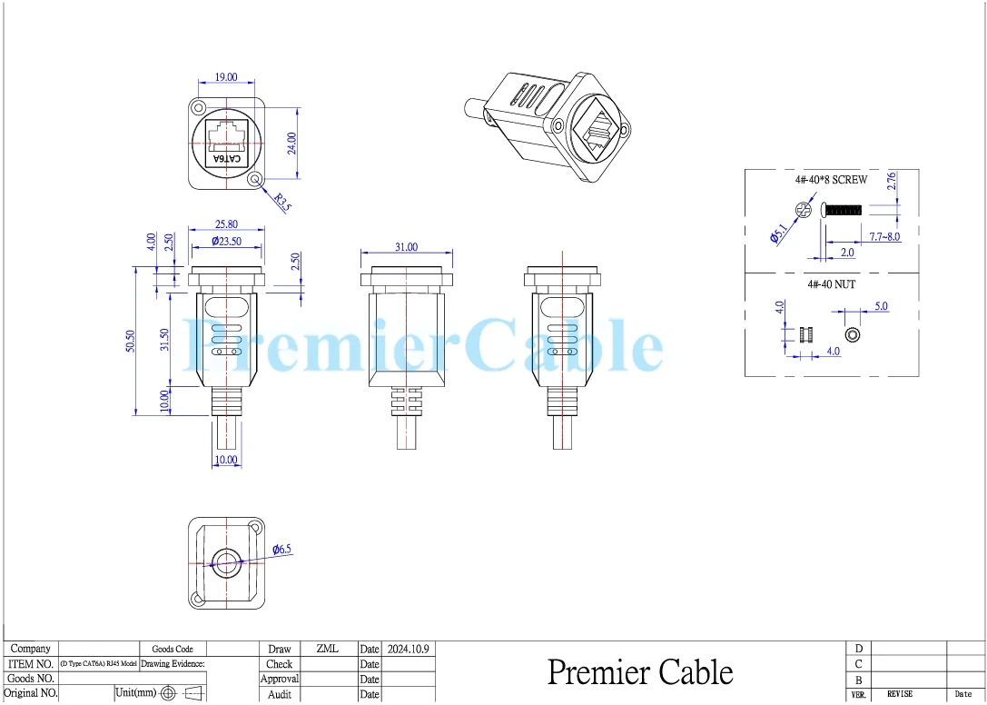 D-Typ XLR RJ45 CAT6A Ethernet Stecker auf Buchse Verlängerungskabel 10 Gbit/s RJ45 Netzwerk Panel Mount Flansch Chassis Feedthru Kabel – Detail 1