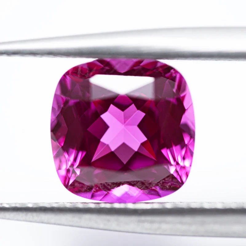 Lab Grown Sapphire Hot Pink Color Square Cushion Shape Charms Beads for Diy Jewelry Making Materials Selectable AGL Certificate