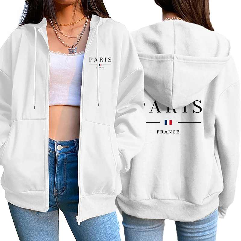 Hot Sale Women's Sweatshirt Zipper Cardigan Hooded Printing Outfit Fashion Casual Jogging Top Clothing Lady Versatile Sport Coat 2