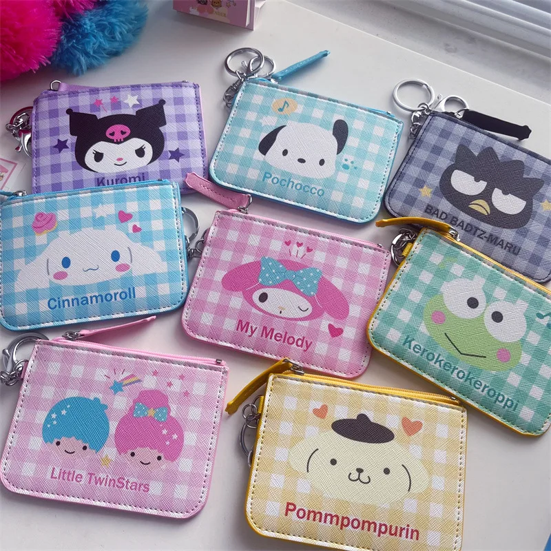 Cartoon Kawaii Sanrio Multifunctional Storage Bag Kurumi Cinnamoroll Dog Purse Card Set Coin Purse with Key Chain Pendant men vintage cow leather wallet card holder wallet purse with chain