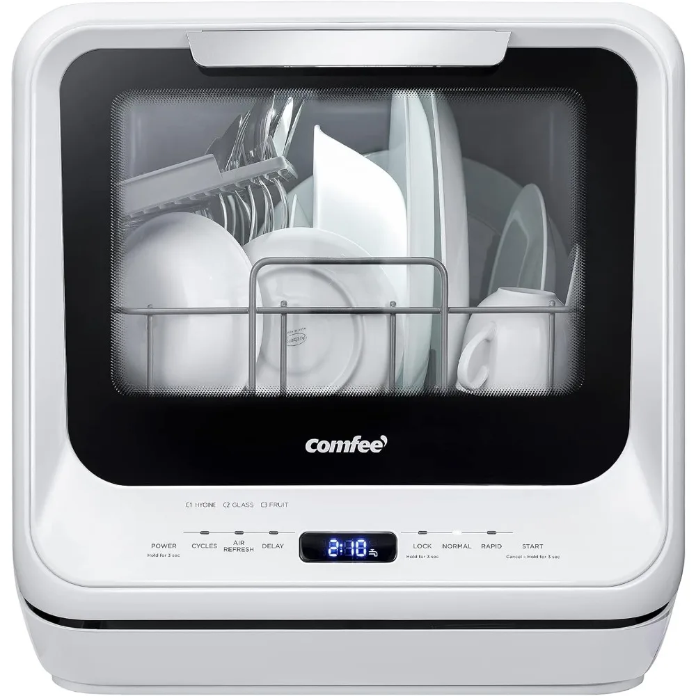 Portable Dishwasher Countertop with 5L Built-in Water Tank, No Hookup Needed, 6 Programs, 360&deg; Dual Spray, 192℉ High-Temp