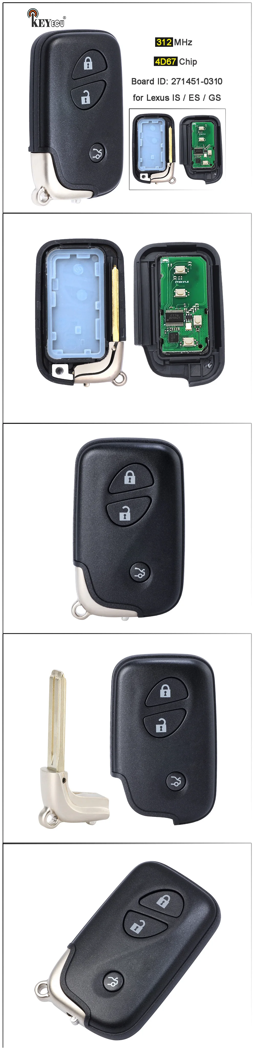 Keyforkess 312MHz 281451-0310 scheda Japan Import Smart Remote Car Key Fob per Lexus LS460 GS430 GS450 GS460 IS350 2006-2012 - S836ec23ca003450ab9e6d196d1b1738fw