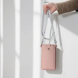 Elegant Leather Crossbody Phone Bag with Adjustable Strap - Anti - Lost & Anti - Scratch Design (Light gray pink)