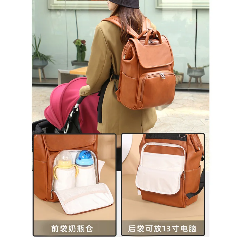 

PU Leather Baby Diaper Bag Backpack for Mom Large Capacity Diaper Bag Fashion Mommy Bag