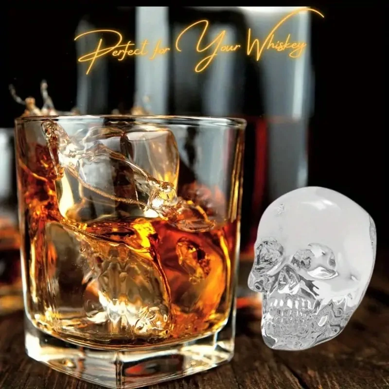 Halloween Party Ice Cube Mold 3D Skull Shape Food Grade Silicone Tray 4/6 Cavity for Whiskey Cocktail Baking Chocolate