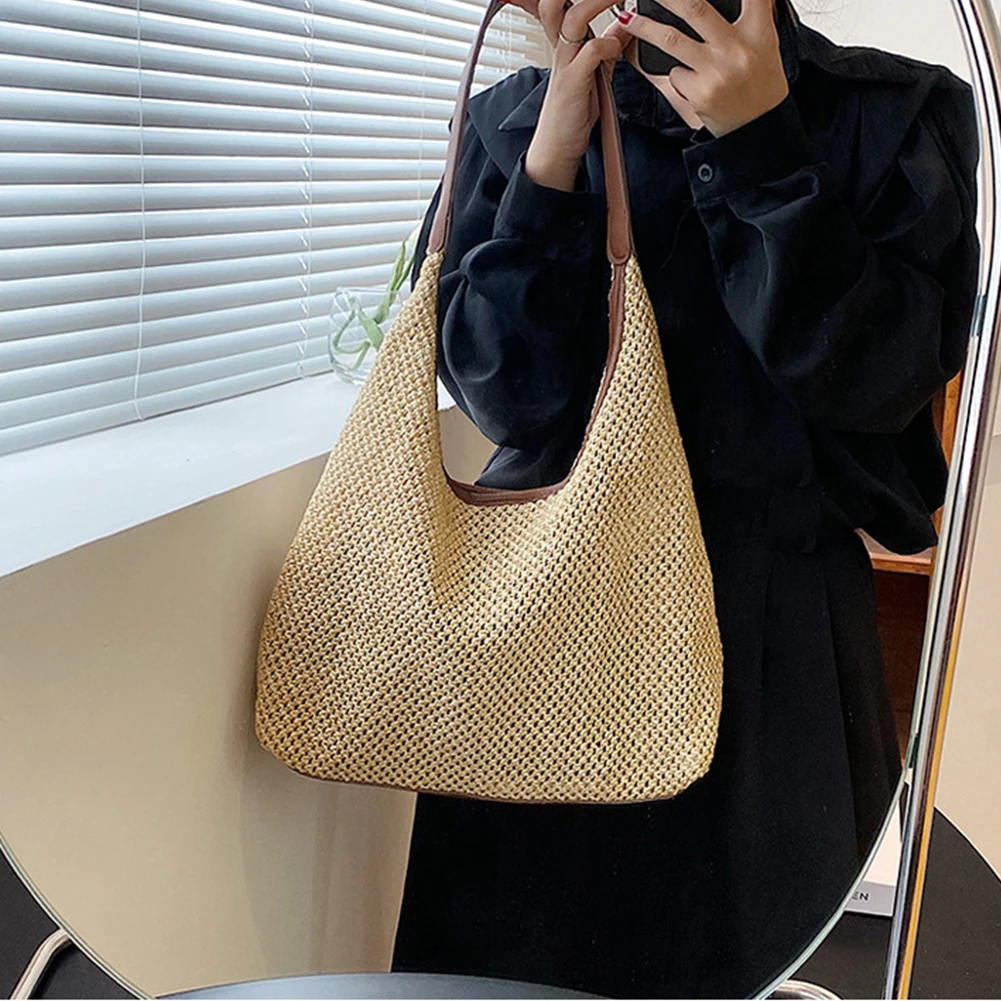 PP Straw Tote Bag for Women Raffia Shoulder Bag Top Handle Clutch Purse for Women Boho Rattan Woven Handbags for Summer Beach