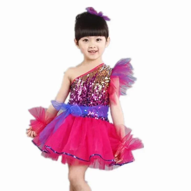 

Children's jazz dance Latin dance costumes new style girls sequined skirt princess dress host stage costume tutu