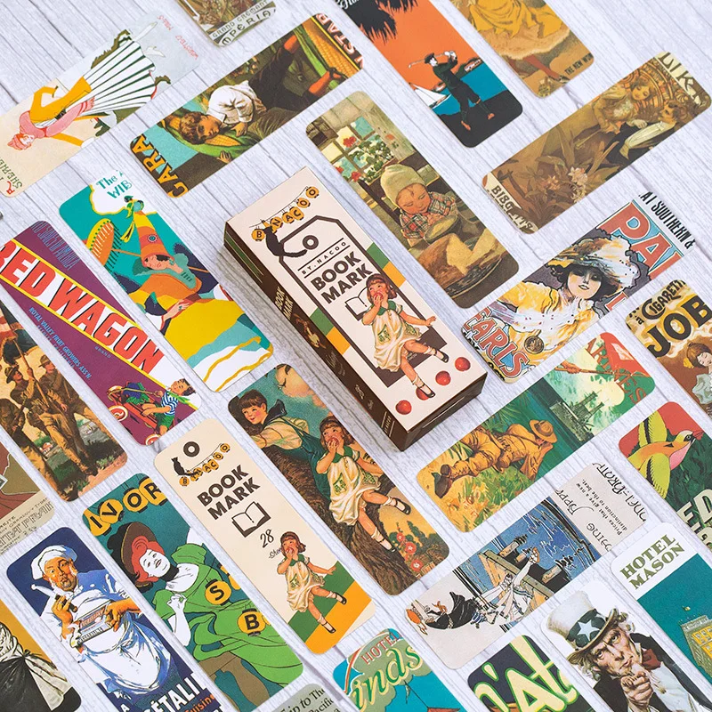 28 Pcs/Set Retro Art Bookmarks Paper Creative Vintage Cartoon Hand Account DIY Decor Bookmark Stationery Student Office Supplies