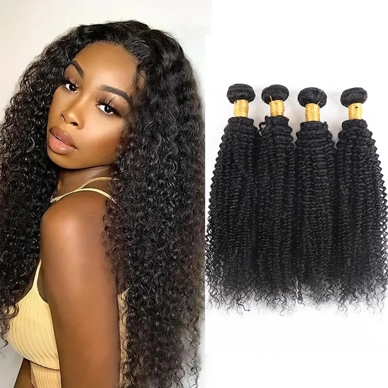4 Bundles Afro Kinky Curly Hair Brazilian 100% Natural Hair Extensions Human Bundles Remy Kinky Curly Natural Black