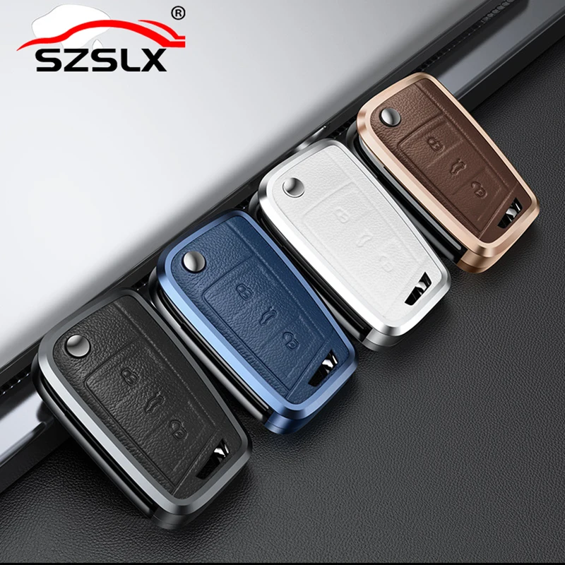 

Metal Leather Car Key Case Cover Shell Fob For VW Volkswagen Golf 7 MK7 Tiguan MK2 Skoda Octavia Kodiaq Karoq Seat Ateca Leon