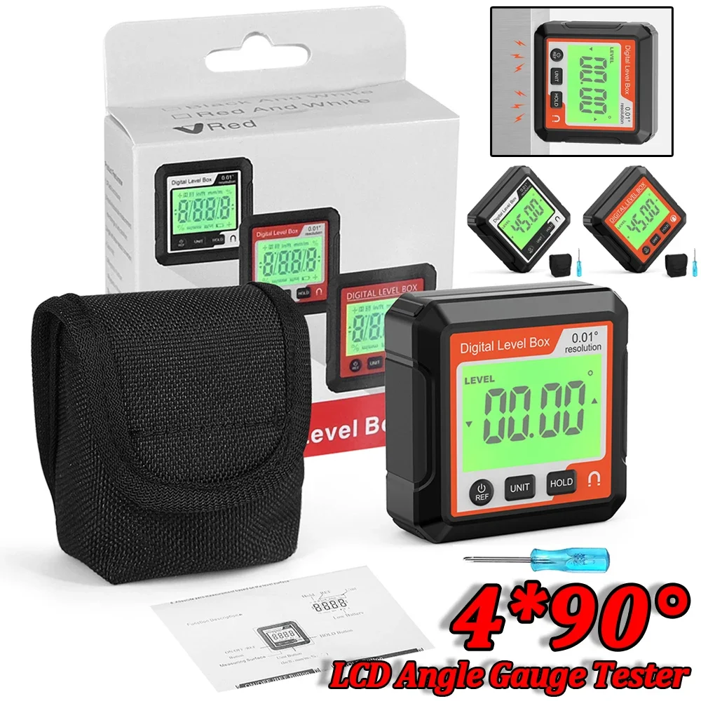 360&deg; Precision Digital Inclinometer Mini 4*90&deg; Magnetic Spirit Level Angle Finder Gauge Level Protractor Meter Tilt Measure Tool