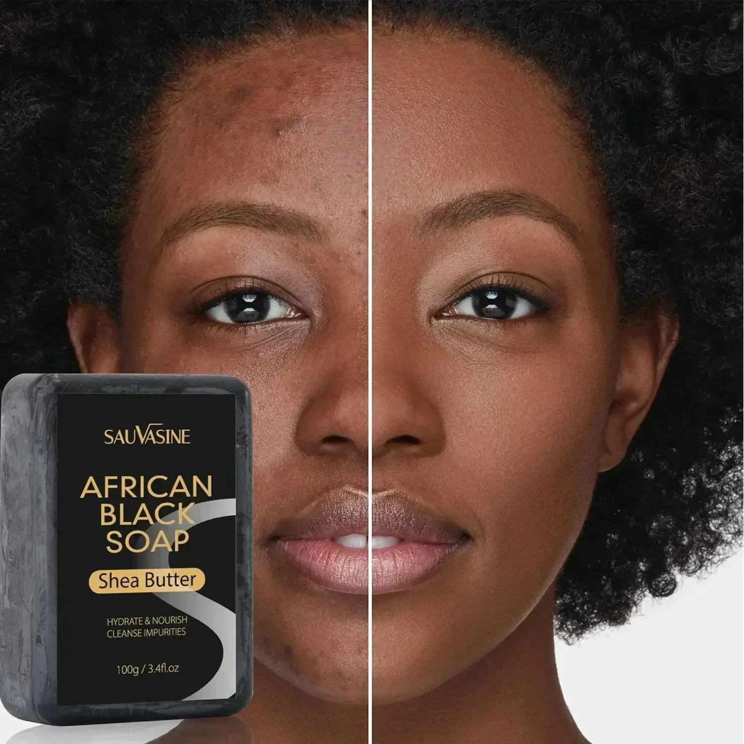 African Black Soap Deep Cleansing Exfoliating Moisturizing Black Soap Acne-Prone Skin Treatment Nourishing Handmade Organic Soap