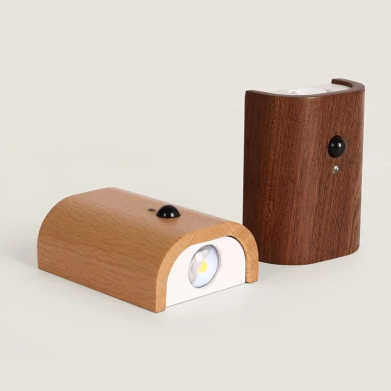 

Solid Wood Pattern Wall Lamp Human Body Induction LED Light Charging Suction Lamps Hallway Home Bedside Bedroom USB Night Light