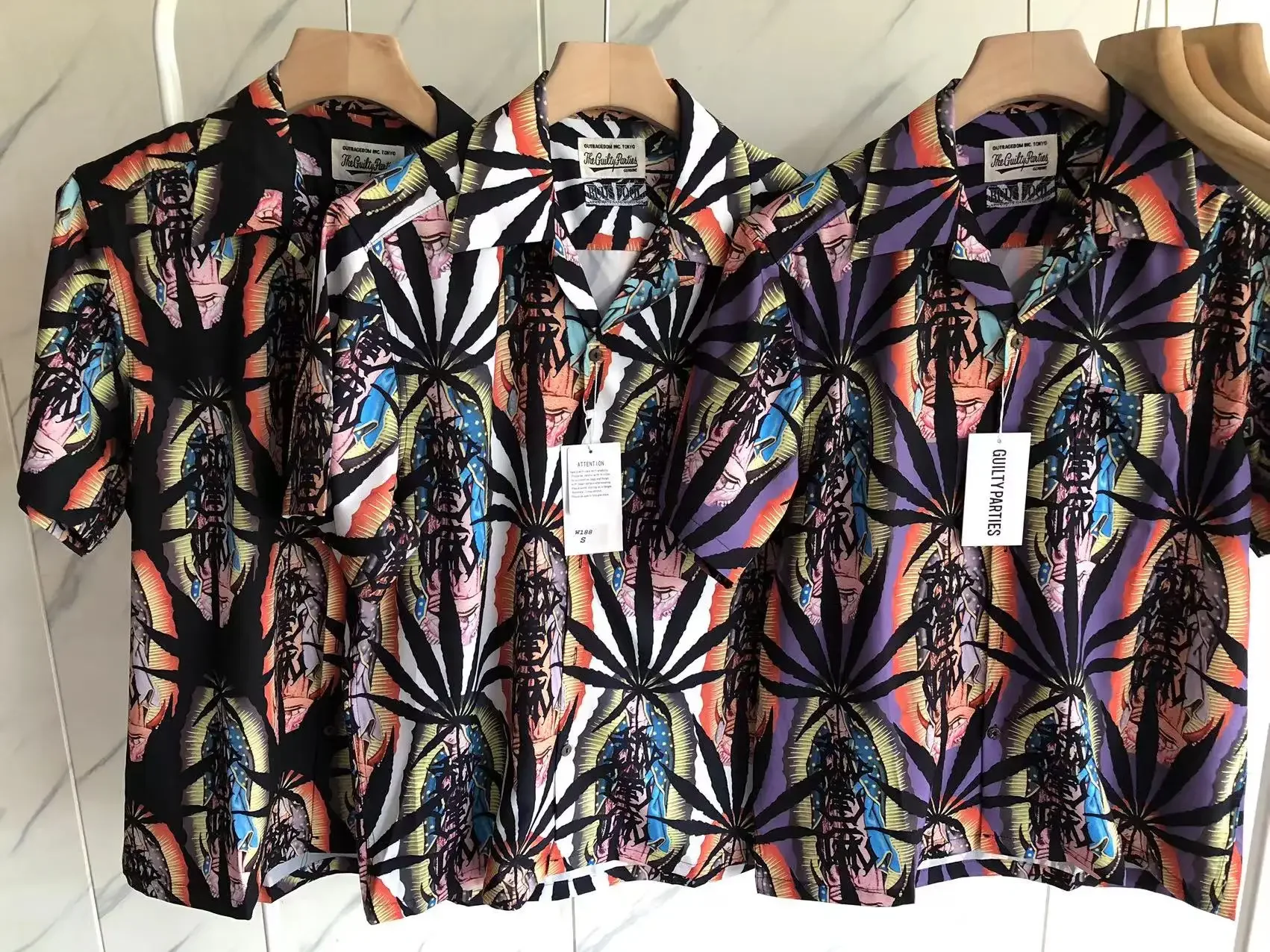 

Высокое качество 1:1 Мода Рубашка с принтом в виде кленового листа, черная, белая, фиолетовая рубашка Wacko, Мария, топ, Гавайский пляж, внутренняя бирка
