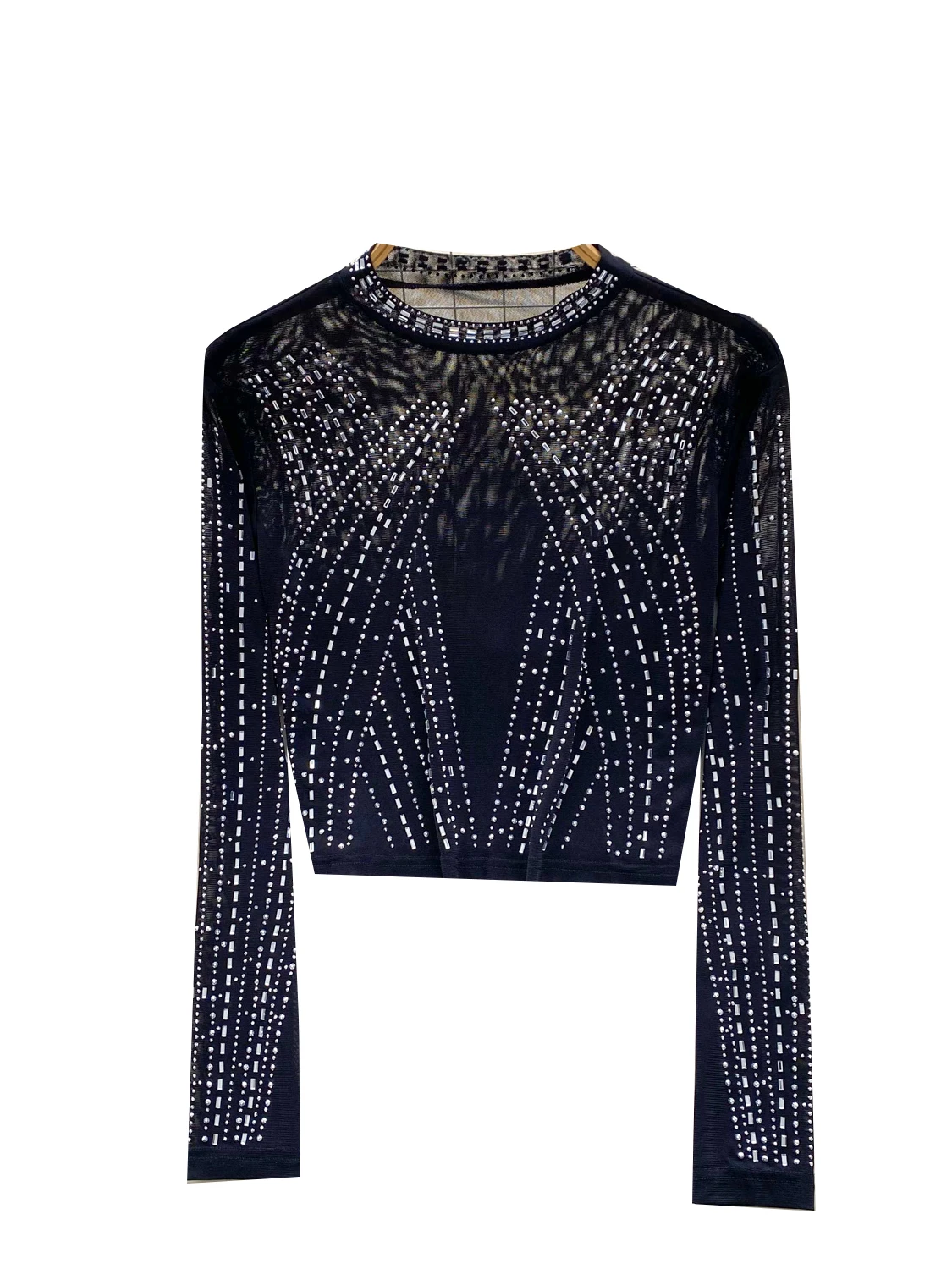 Slim Fit Long Sve T-irt Women's ort Sle Me Top Thin Summer Trendy round Ne Thermal Diamond Glitter Korean Sle