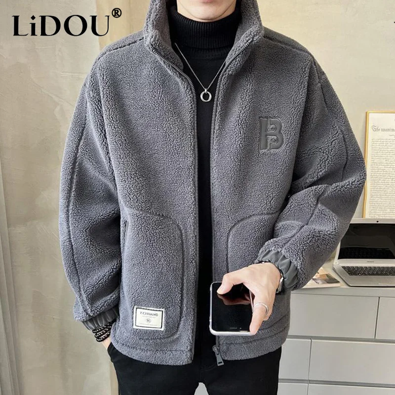 Spring Autumn New Trendy Temperament Fashion Casual Coat Man Solid Color Loose Warm Male Jacket Top All Match Streetwear Clothes autumn winter fashion temperament korean patchwork sweaters man simple loose thick warm casual male pullover streetwear clothes