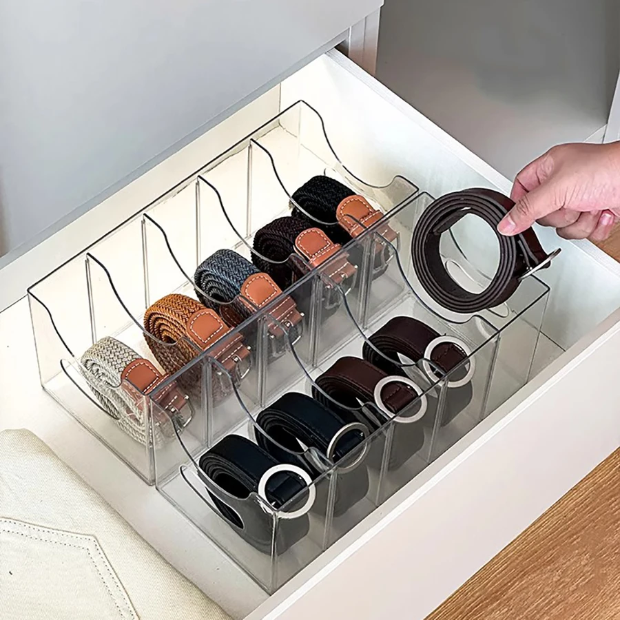 رف تخزين أكريليك شفاف للأحزمة