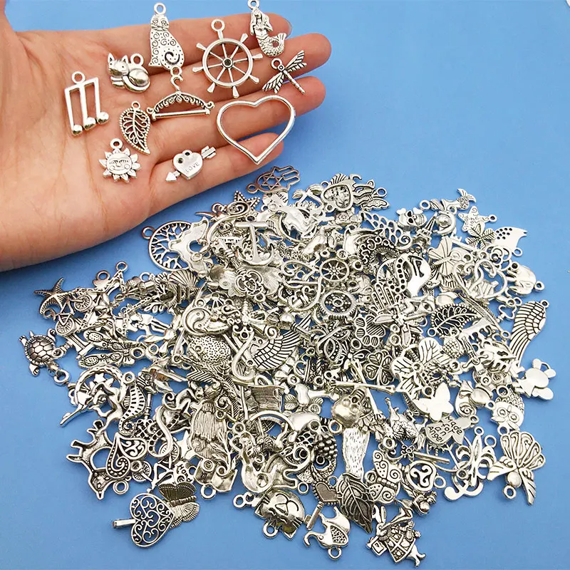 200pcs/Lot Zinc Alloy Tibetan Silver Mix Charms Animal Pendant for DIYNecklace Bracelet Vintage Jewelry Making Craft Accessories