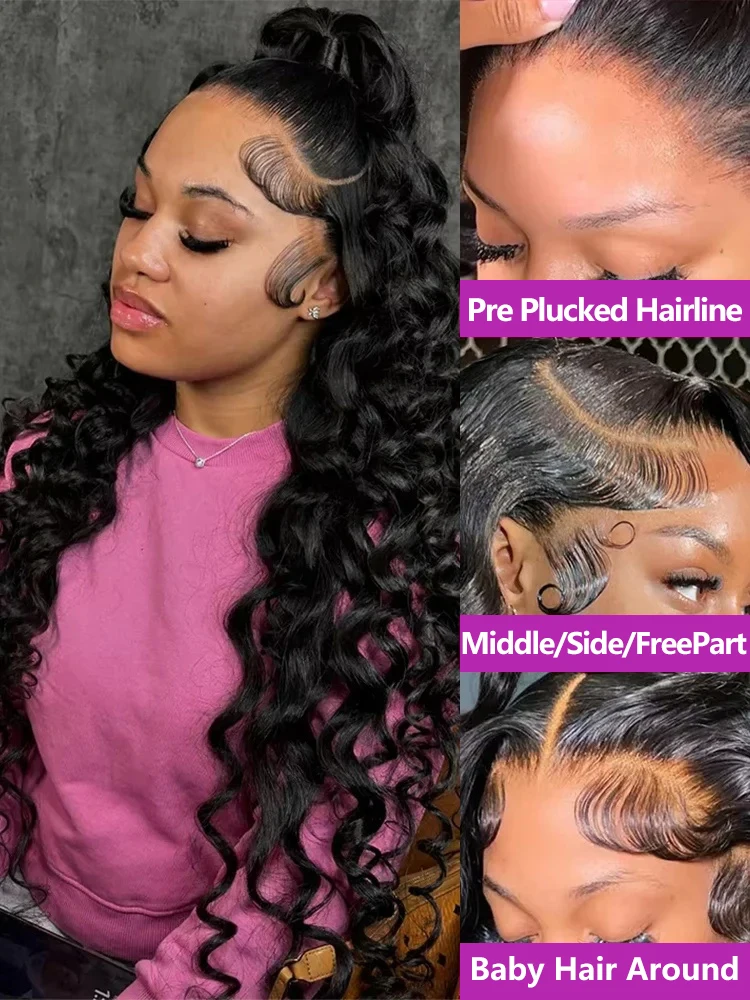 250 Density Loose Deep Wave Human Hair Wig 13x4 13x6 HD Curly Water Wave Lace Frontal Wigs Pre plucked For Women Brazilian Black 2