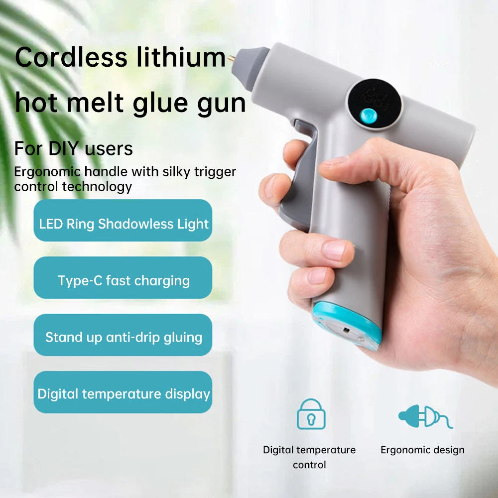 25W Digital Display Hot Melt Glue Gun Lithium Electric Glue Gun Children's Handmade Type-C Charge Small LED Light