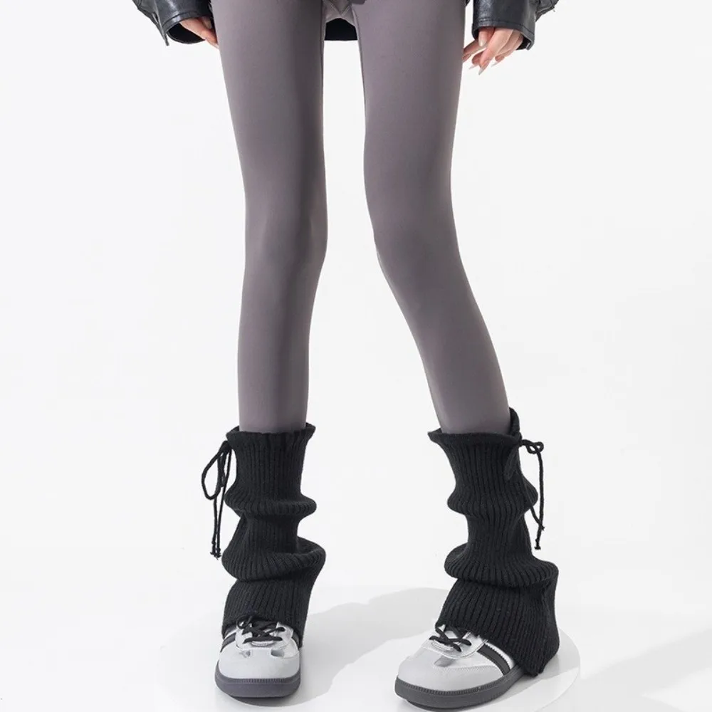New Solid Color Leg Warmers Knitted Bow Harajuku Middle Tube Socks Thickened Boot Covers Autumn and Winter