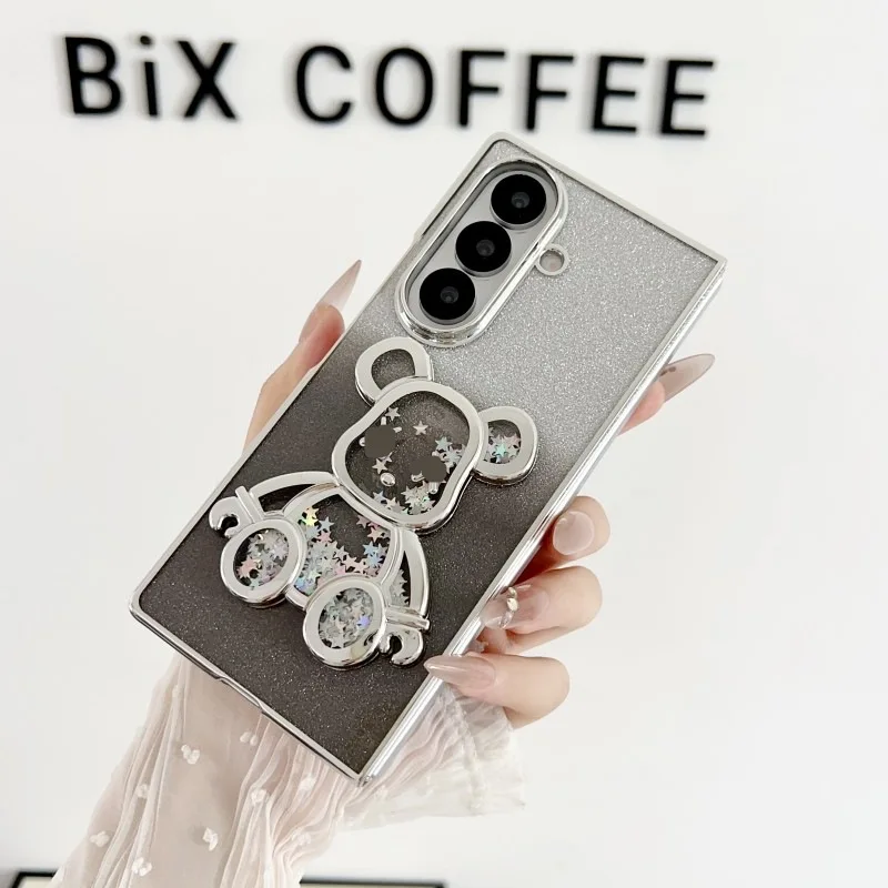 Gradient Luxury Plating Shockproof Phone Cover - Bear Clear Flip Case