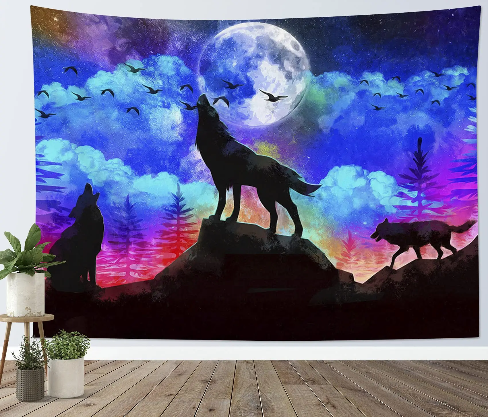 Tapisserie murale de loup de neige pour la famille,tapisseries d