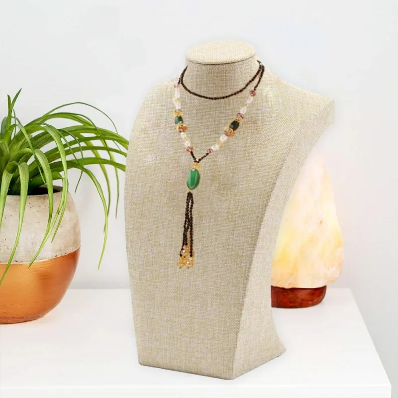 Espositore per busto per collana in lino manichino, porta collana per busto, organizer per catena con ciondolo per espositore per gioielli da donna - immagine 6