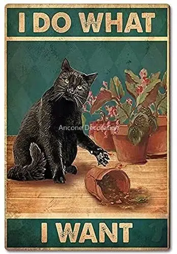 

Cat Potted Plants Retro Metal Tin Sign,I Do What I Want Art Retro Poster,Bedroom Poster Bathroom Retro Aluminum Painting Wall