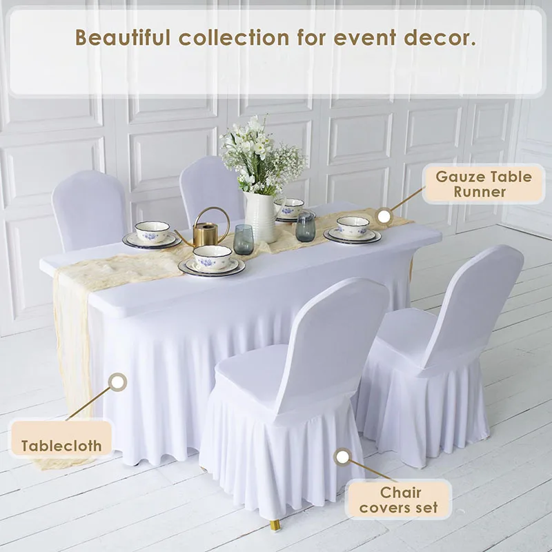 Description Picture 3 of item8FT 1-20pcs Spandex Stretch Tablecloth Hotel Banquet Wedding Party Table Cover fitted white/black Table Skirt Tablecloth