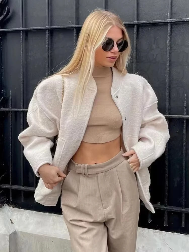 HH Women Elegant Fashion Bomber Jacket Long Sleeve Single Breasted Coats Casual Solid Office Lady Chic Outerwear