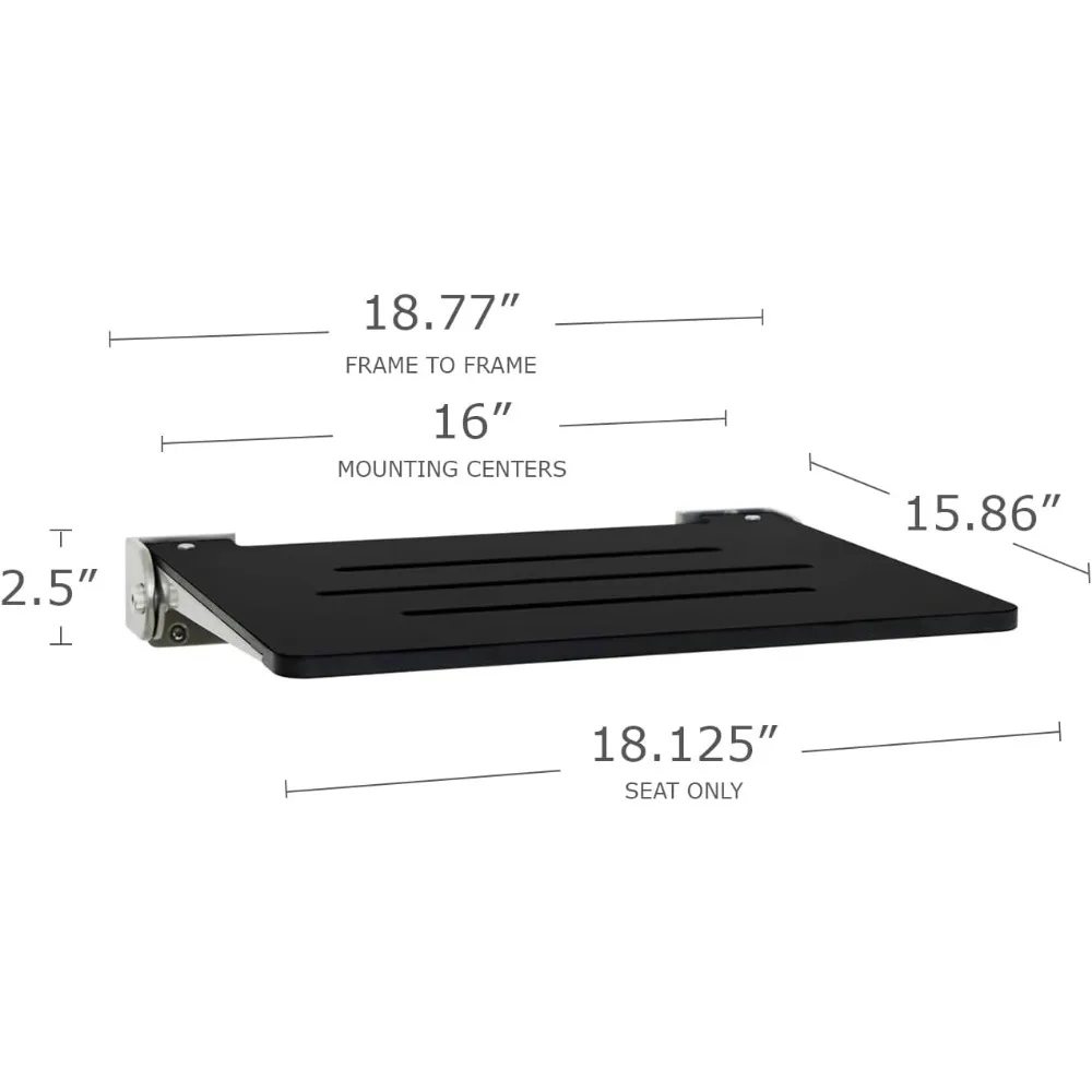 18 Inch Silhouette Slimline Folding Wall Mount Shower Bench Seat, Matte Black Seat with Silver Sturdy Aluminum Frame 5