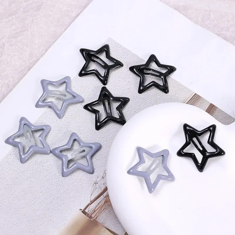 Y2k Black Star Hair Clips for Women Oil Drop Metal Snap