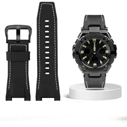 Premium Genuine Leather Watch Strap - Notched Design, 26mm Width - 26-14mm Notch (Nylon black white bk)
