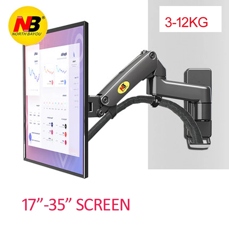 Alumínio Gás Spring Wall Mount Screen Air Press Suporte de Parede Inclinação Giratória tv Monitor 312kg 100×100 75×75 17 35 nb F150