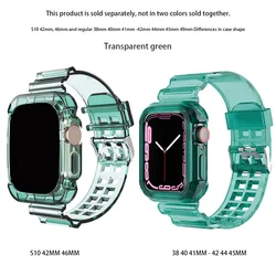 Transparent Apple Watch Band with Protective Case - Soft Clear Strap Accessory for S10 42mm (Transparent green)