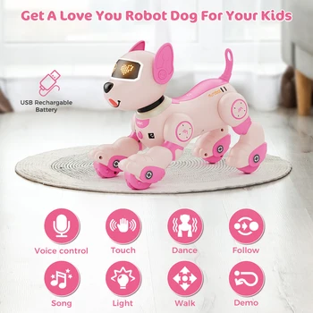 VATOS Robot Dog Toy for Kids Voice 2.4GHz Remote Control Robot Pet Touch Sensor 20+ Mode Puppy Toy for Kids Girls 2