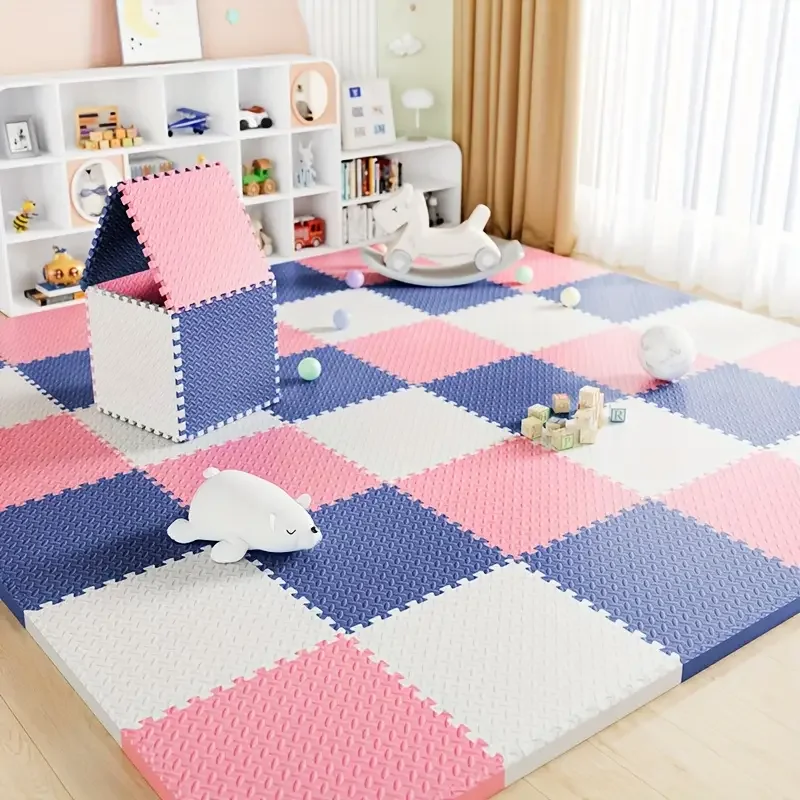 6/12 Pcs Children's Foam Flooring EVA Interlocking Non Slip Patchwork Mats Thick Solid Color Play Mats Soft Non Toxic Floor Mats