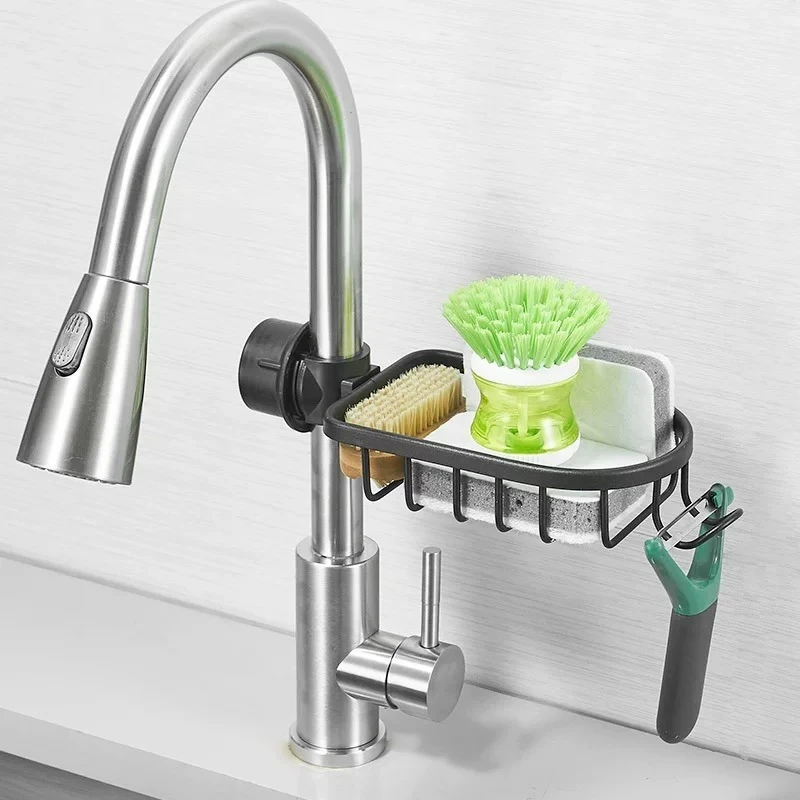 Shower Rack Bathroom Punch-Free Space Aluminum Shower Room Shower Rod Storage Rack Kitchen Faucet Drain Rack 6