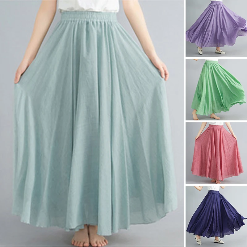 

Summer Skirt For Women Casual Dress High Waist A Line Chiffon Midi Dress Vintage Pleated Female Ladies Elegant Maxi Skirt New