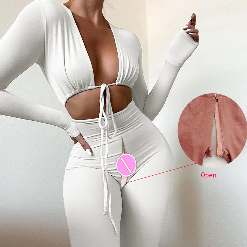 Tight Sexy Jumpsuit Women Invisible Open Crotch Bodysuit Sex Quick Pants Low Cut Casual Women Yoga Pants Club Outfits for Women invisible backless bodysuit