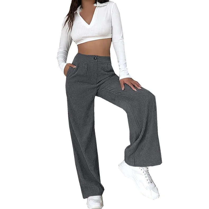 Autumn New Women's Corduroy Casual Pants Solid Color Loose High-waisted Straight Pants