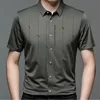 Summer New Shirts for Men Short Sleeve Turn-down Collar Traceless Printing Fashion Blouse Button Striped Casual Loose Slim Tops 1