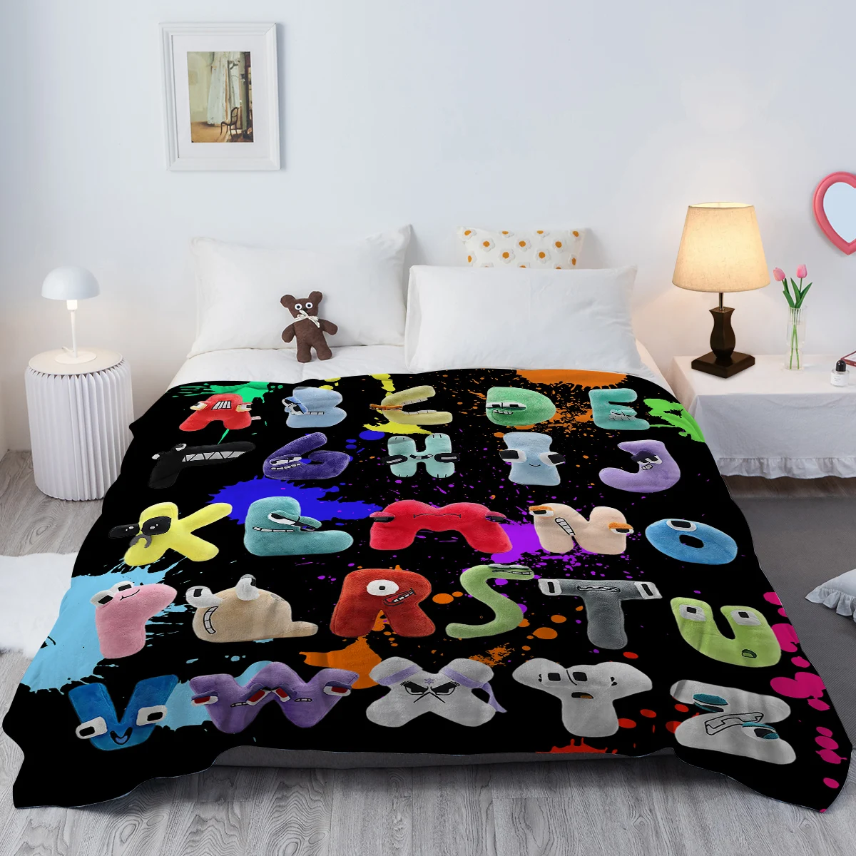 Funny Alphabet Blanket Colourful Alphabet Printed Soft Flannel Blanket Warm Cozy Blanket Lore for Teens Adults 3