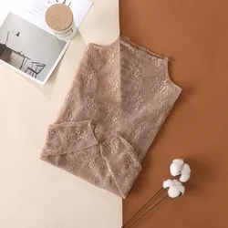 Women's Sheer Lace Long Sleeve O-Neck Crop Top Blouse - L (4)