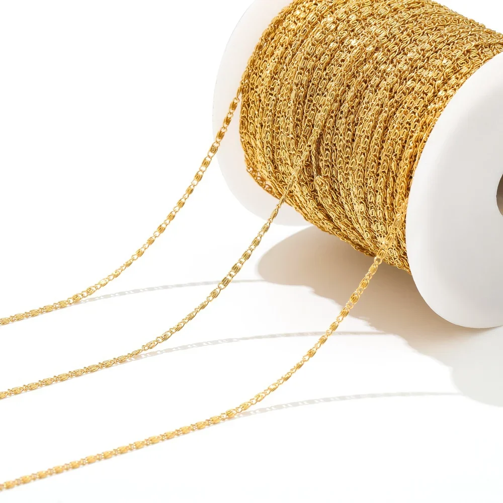 2 Meter/Los vergoldeter Edelstahl 2 mm breite Ketten DIY Schmuckketten für Halskette Armbandherstellung Erkenntnisse Kette Bulk
