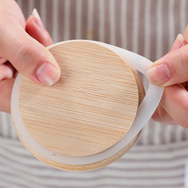 10Pcs Bamboo Wood Lid Glass Jar Airtight Canister Kitchen Storage Bottles Jars Food Container Tea Coffee Beans Candy Jar
