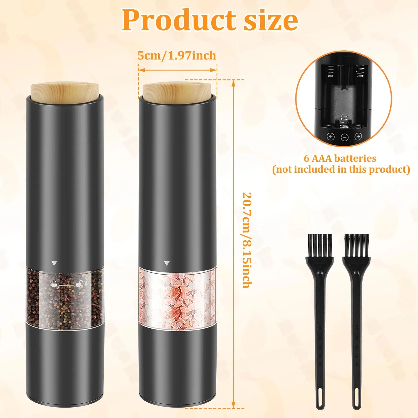 Electric Salt Pepper Grinder with Wood Lid Ceramic Burr Mill Adjustable Kitchen Grinding Gadgets for Herb/Pepper/Spice Black